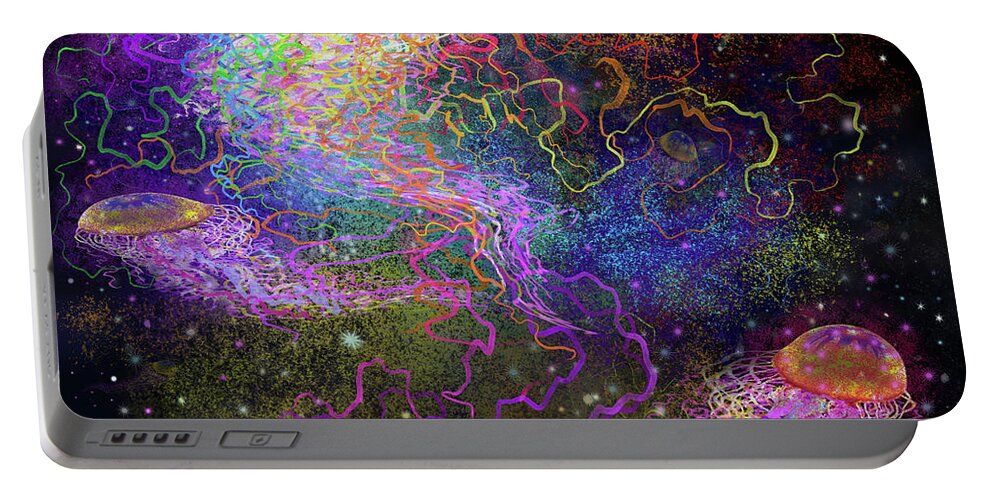 Cosmic Portable Battery Charger featuring the digital art Cosmic Celebration by Kevin Middleton