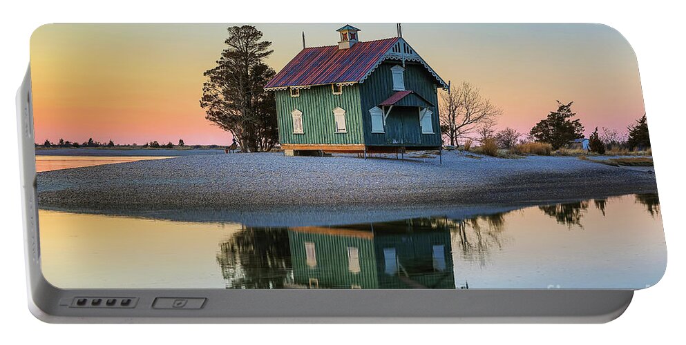Cottage Portable Battery Charger featuring the photograph Cottage in Calm Waters by Sean Mills