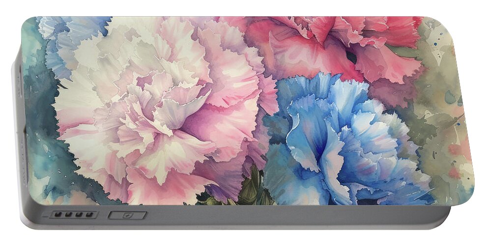 Carnations Portable Battery Charger featuring the painting Cotton Candy Carnations by Tina LeCour