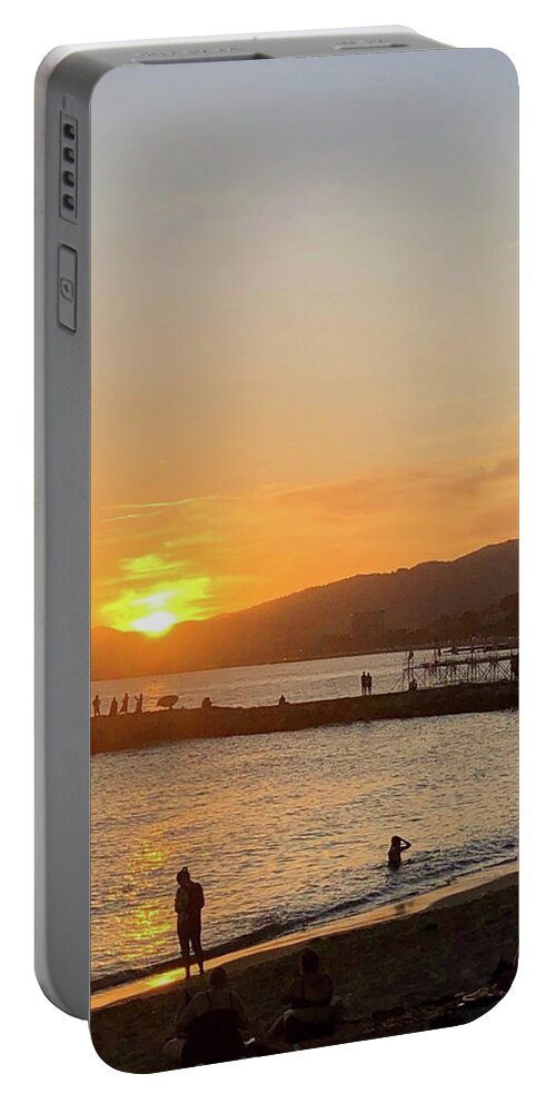 Cannes Portable Battery Charger featuring the photograph Coucher de Soleil a Cannes by Medge Jaspan