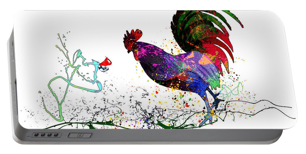 Coq Portable Battery Charger featuring the mixed media Count Kikeriki by Miki De Goodaboom