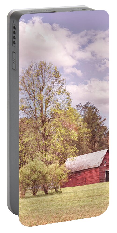 Barns Portable Battery Charger featuring the photograph Country Barn in the Spring Pastures by Debra and Dave Vanderlaan