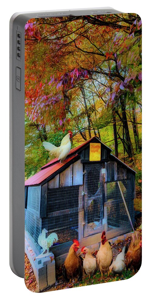 Animals Portable Battery Charger featuring the photograph Country Chicken Coop Painting by Debra and Dave Vanderlaan