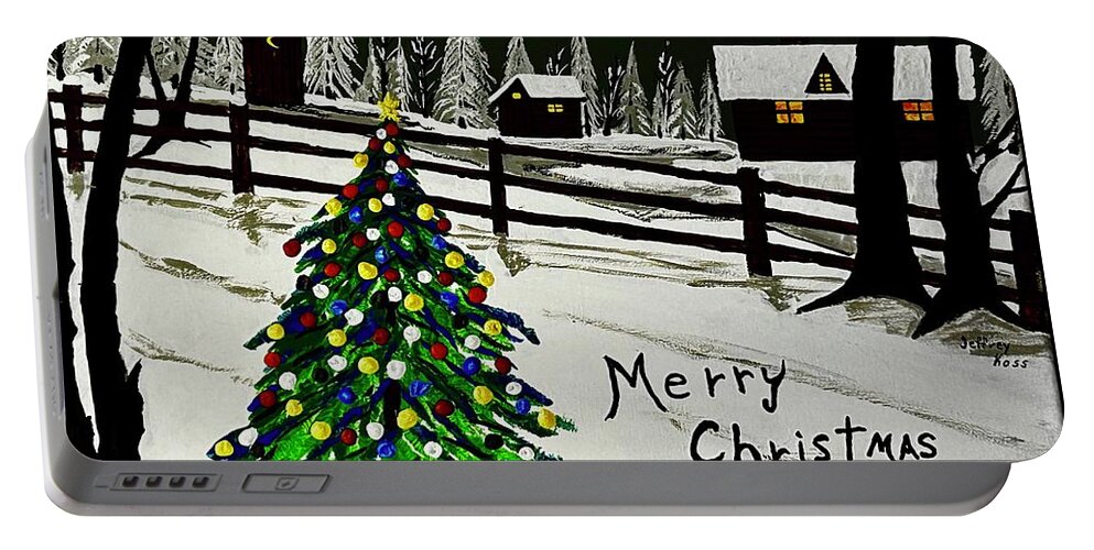 Country Portable Battery Charger featuring the painting Country Christmas Tree by Jeffrey Koss