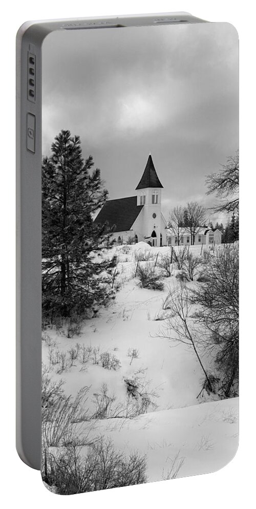 Church Portable Battery Charger featuring the photograph Country Church - Snow by Jerry Abbott