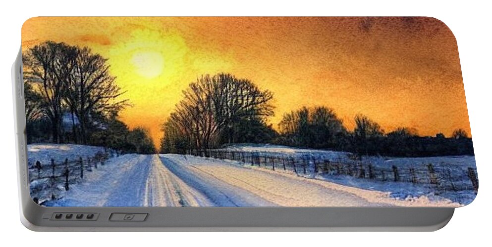 County Portable Battery Charger featuring the painting Country Road at Sunset, Lancaster County by Christopher Lotito