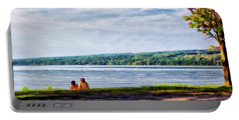 Cayuga Portable Battery Charger featuring the photograph Couple at the Lake Shore by Monroe Payne