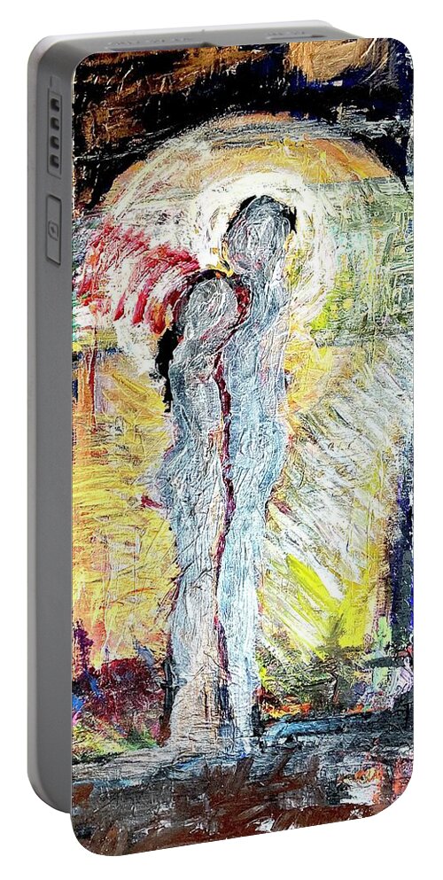 Two Figures On Abstract Landscape Portable Battery Charger featuring the painting Couple by David Euler