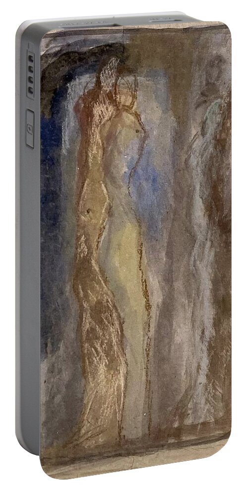Paper Portable Battery Charger featuring the painting Couple in the mirror by David Euler
