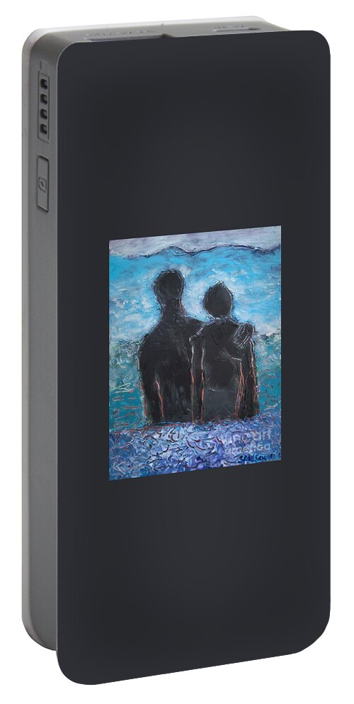  Portable Battery Charger featuring the painting Couple Posing in the Ocean by Mark SanSouci