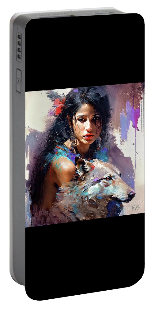 Native American Portable Battery Charger featuring the painting Courageous by Tina LeCour