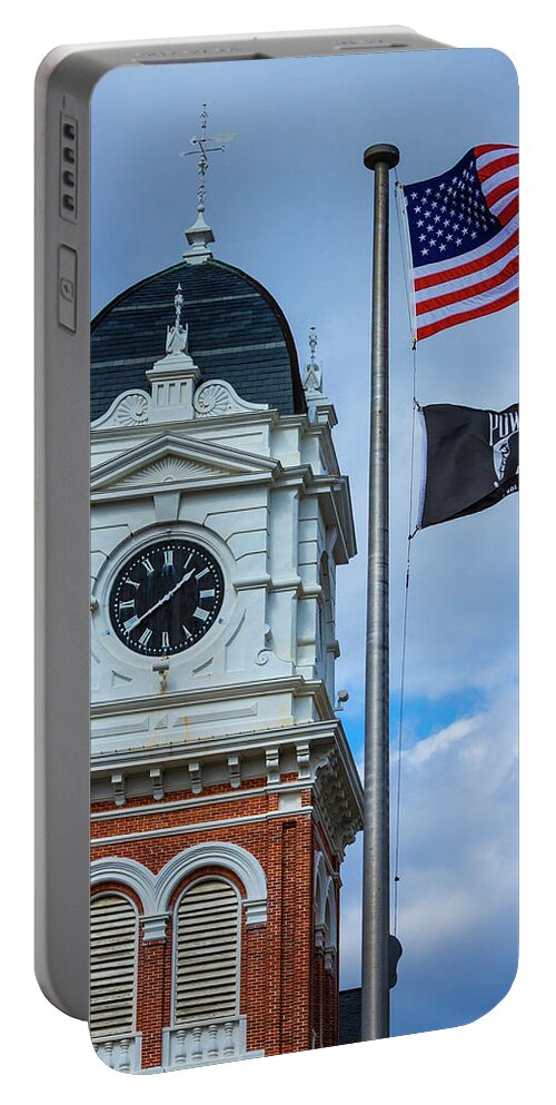 Reid Callaway Newton County Court House Images Portable Battery Charger featuring the photograph Covington GA Newton County Court House Old Glory And Friend Architectural Art by Reid Callaway