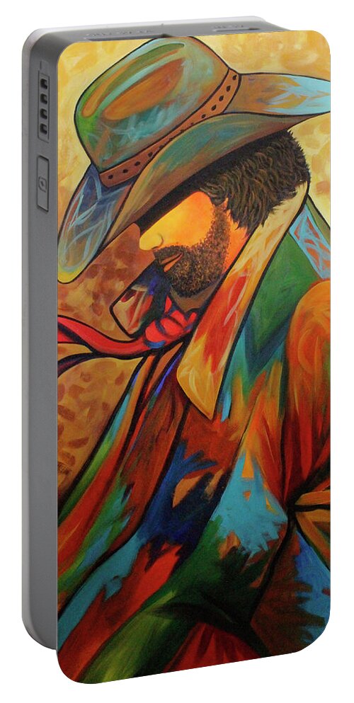 Cowgirl Portable Battery Charger featuring the painting Cowboy Colors Of The West by Lance Headlee