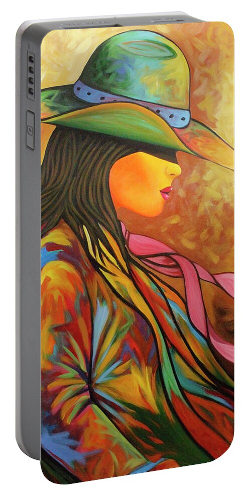 Cowgirl Portable Battery Charger featuring the painting Cowgirl Colors Of The West by Lance Headlee