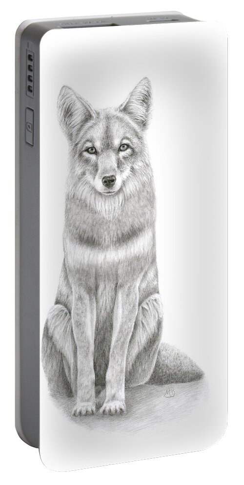 Coyote Portable Battery Charger featuring the drawing Coyote by Monica Burnette