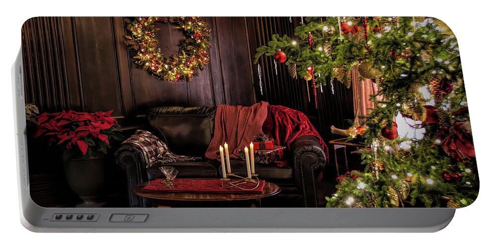 Winter Portable Battery Charger featuring the photograph Cozy Christmas Morning by Kristia Adams