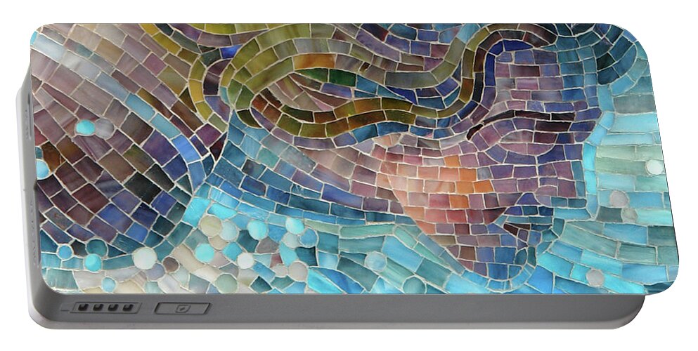 Mosaic Portable Battery Charger featuring the glass art Crash by Mia Tavonatti