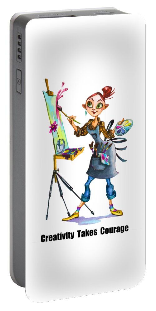 Whimsical Portable Battery Charger featuring the painting Creativity Takes Courage by Miki De Goodaboom