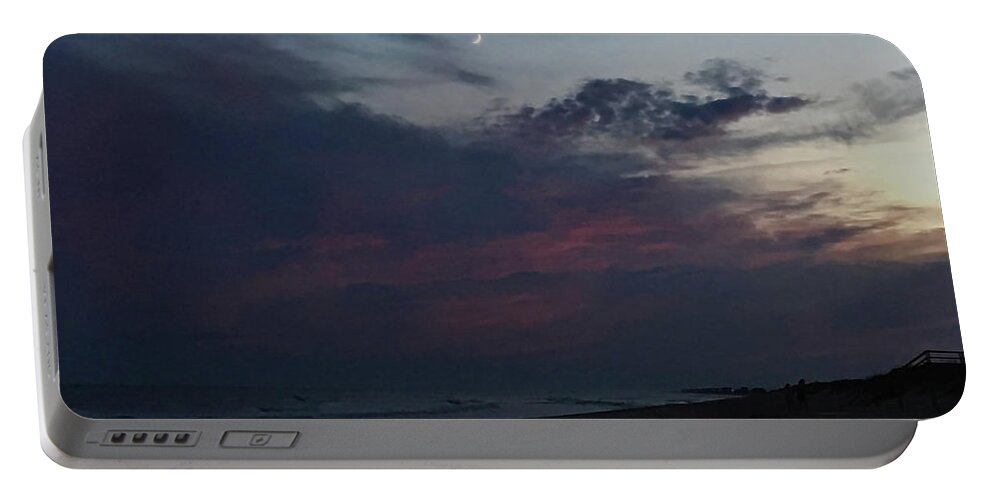 Crescent Moon At Beach Portable Battery Charger featuring the photograph Crescent Moon at Beach by Meta Gatschenberger