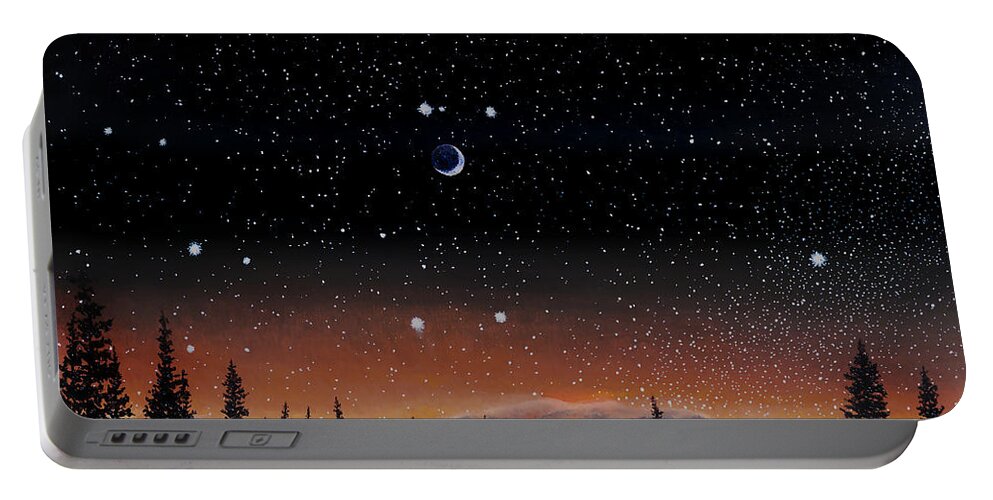 Night Sky Portable Battery Charger featuring the painting Crescent Moon in Gemini by Douglas Castleman