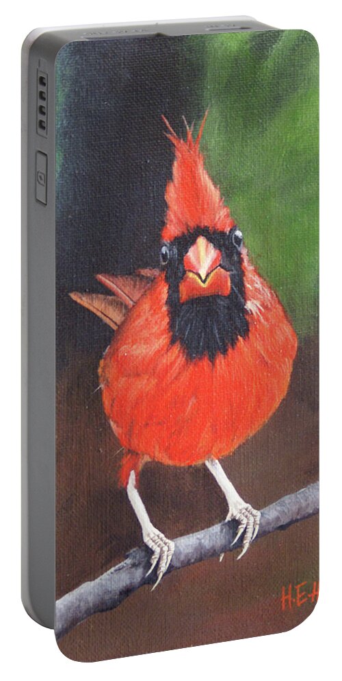 Northern Cardinal Portable Battery Charger featuring the painting Crested Messenger by Heather E Harman