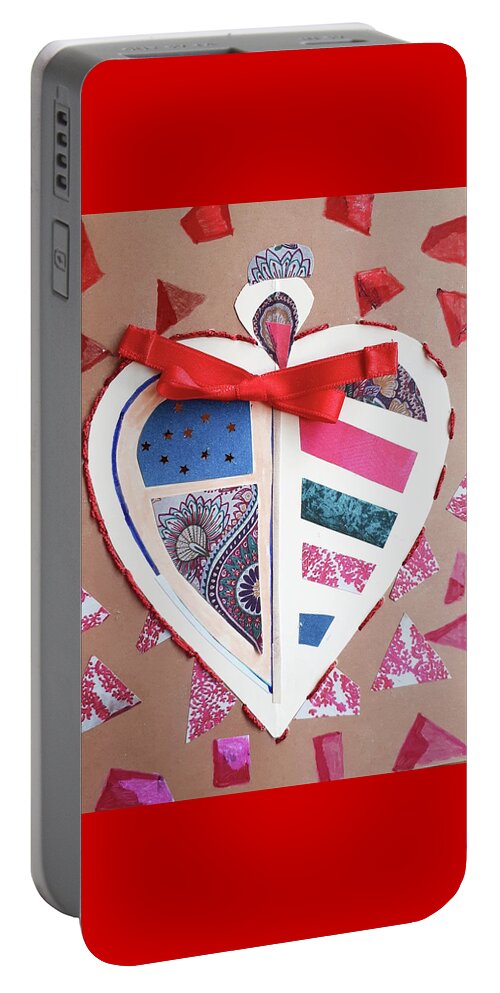 Heart Portable Battery Charger featuring the painting Greetings with love by Carolina Prieto Moreno