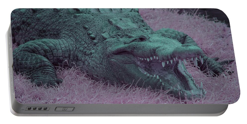 Crocodile Portable Battery Charger featuring the photograph Crocodile in Infrared by Carolyn Hutchins