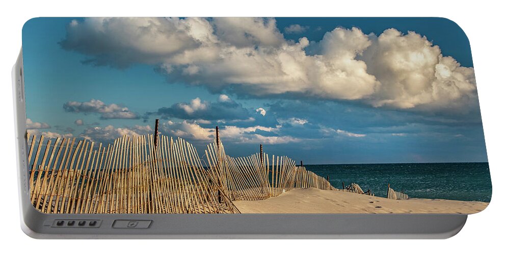 Beach Portable Battery Charger featuring the photograph Crooked Fence by Cathy Kovarik