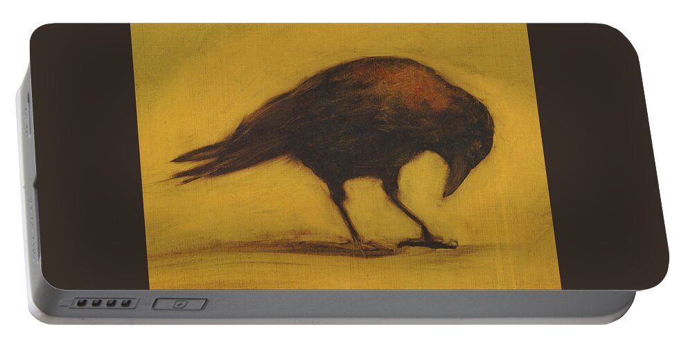 Crow Portable Battery Charger featuring the painting Crow 11 cropped version by David Ladmore
