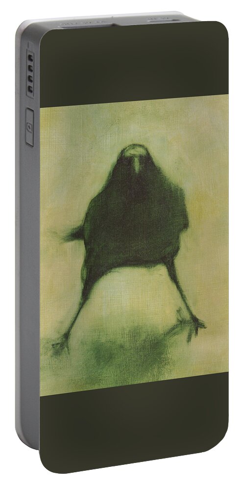 Crow Portable Battery Charger featuring the painting Crow 6 cropped version by David Ladmore