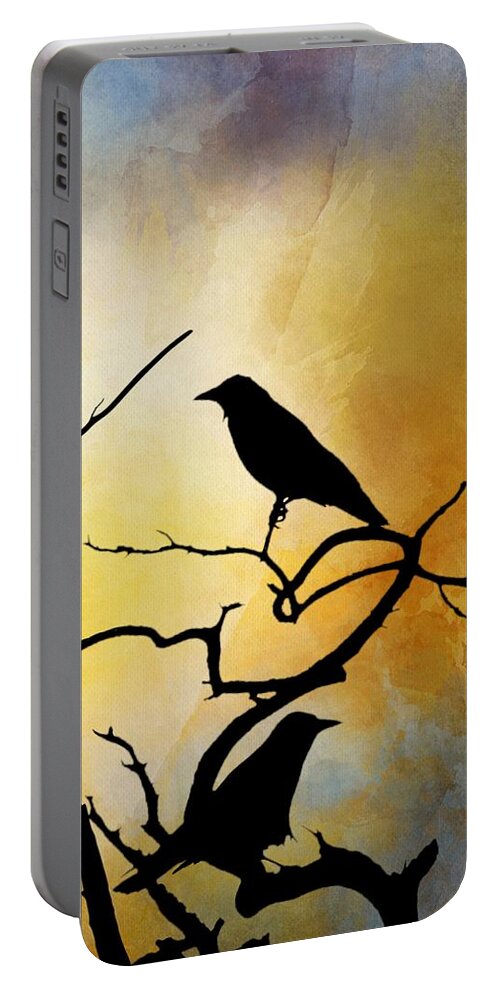 Bird Portable Battery Charger featuring the digital art Crow Birds on Tree Bird 95 by Lucie Dumas