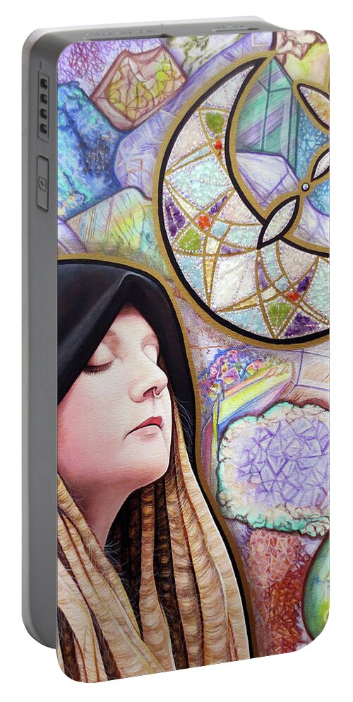 Art Portable Battery Charger featuring the painting Crystal Witch by Malinda Prud'homme