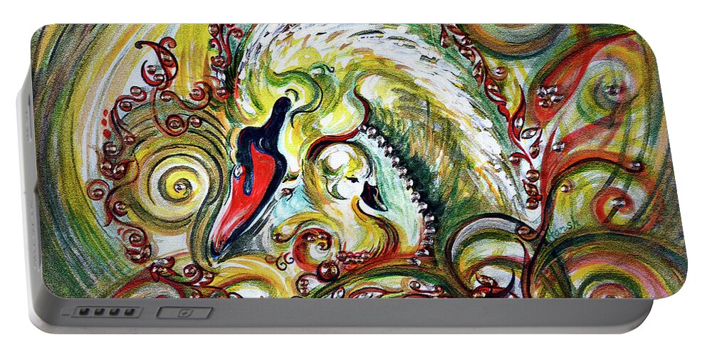 Golden Portable Battery Charger featuring the painting Crystals Love - SWAN by Harsh Malik