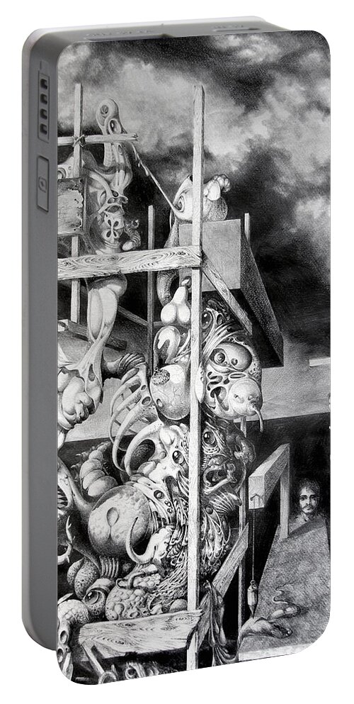 Surrealism Portable Battery Charger featuring the drawing Cthulhu Monuments by Otto Rapp