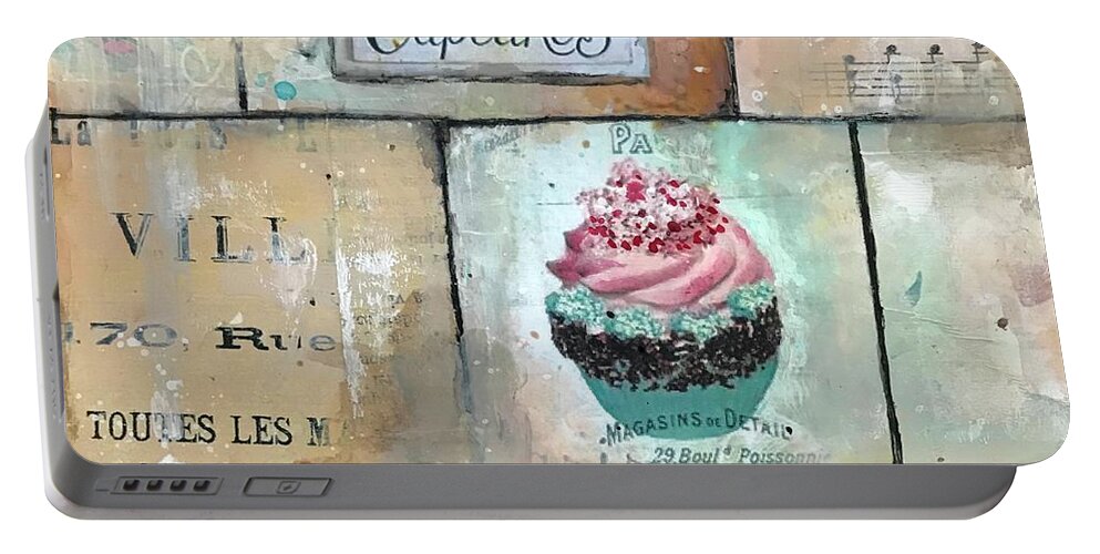 Cupcake Portable Battery Charger featuring the painting Kitchen art with cupcake theme #1 by Diane Fujimoto