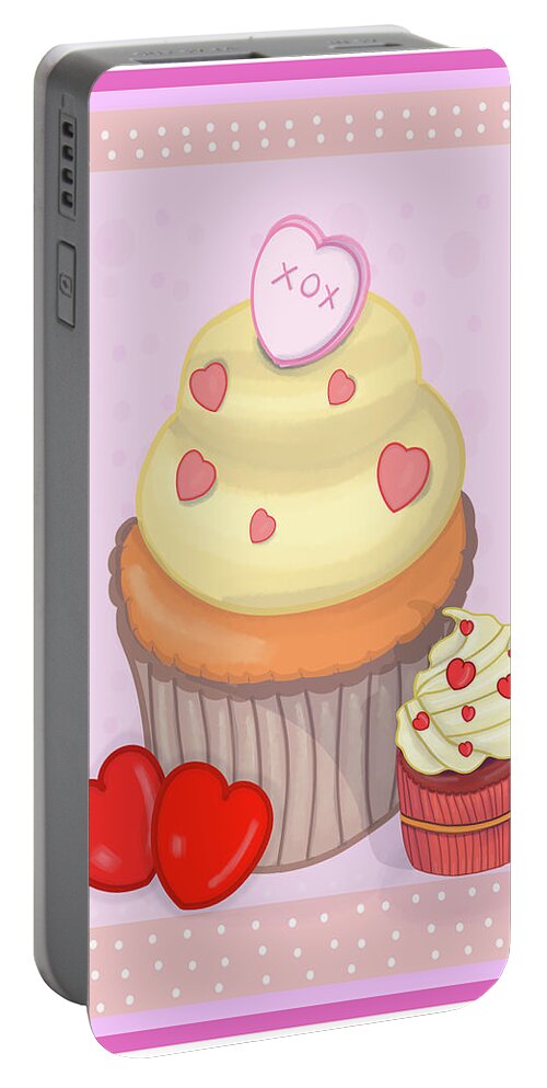 Digital Portable Battery Charger featuring the digital art Cupcakes With Hearts by Rose Lewis