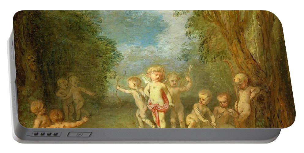 Cupid Disarmed Portable Battery Charger featuring the painting Cupid Disarmed by Antoine Wattteau