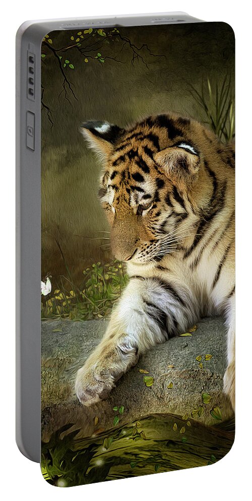 Tiger Portable Battery Charger featuring the digital art Curiosity by Maggy Pease