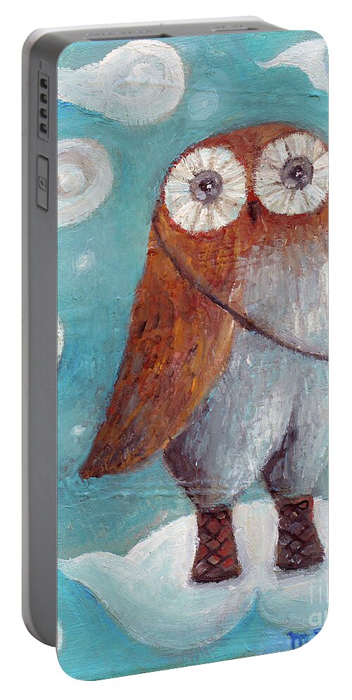Curious Portable Battery Charger featuring the painting Curious Hoot by Manami Lingerfelt