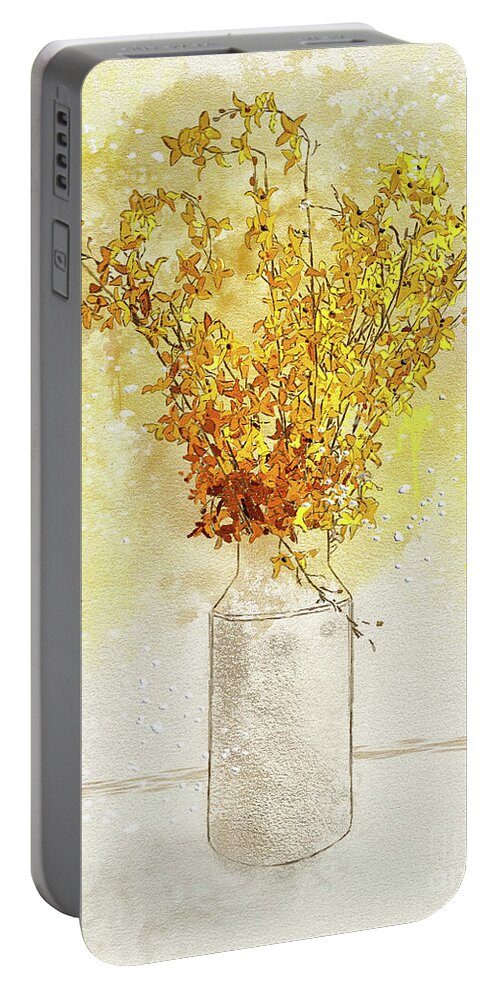Forsythia Portable Battery Charger featuring the digital art Cut Forsythia by Lois Bryan