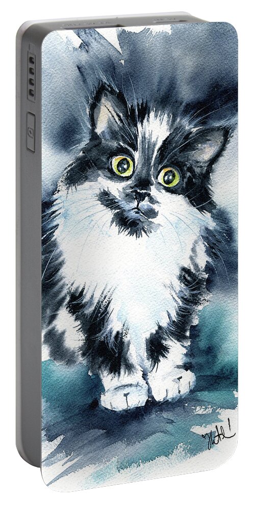Cats Portable Battery Charger featuring the painting Cute Tuxedo Kitten Painting by Dora Hathazi Mendes
