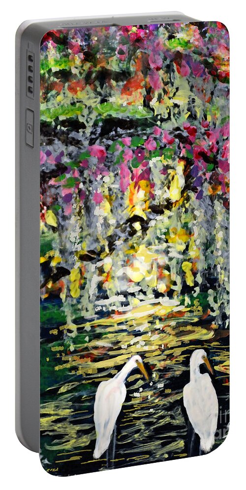 Spring Portable Battery Charger featuring the painting Cypress Garden Sunrise by Pat Davidson