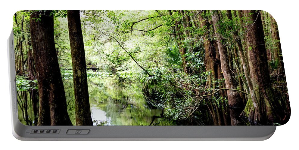 Clouds Portable Battery Charger featuring the photograph Cypress Marsh Reflections Highlands Hammock by Debra and Dave Vanderlaan
