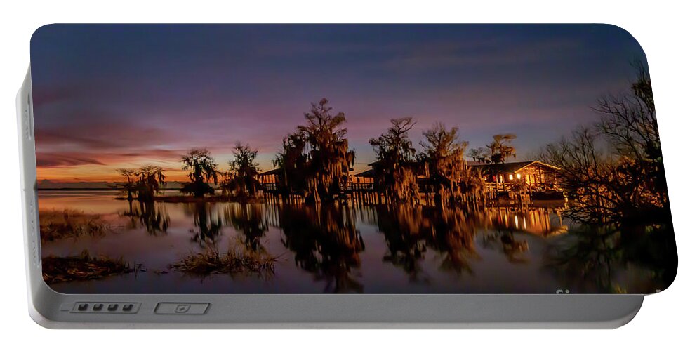 Sun Portable Battery Charger featuring the photograph Cypress Reflection Sunrise by Tom Claud