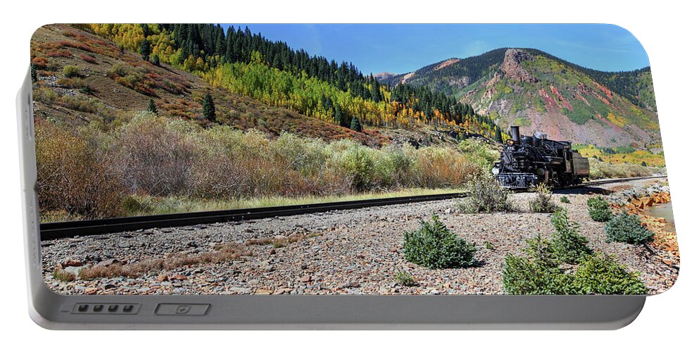 Fine Art Portable Battery Charger featuring the photograph D and RGW Locomotive by Robert Harris