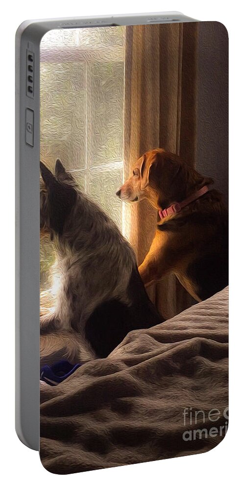 Dog Portable Battery Charger featuring the mixed media Daddy's Home by Shelia Hunt