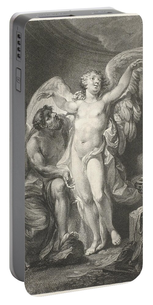 Christian Friedrich Stolzel Portable Battery Charger featuring the drawing Daedalus teaches Icarus how to fly by Christian Friedrich Stolzel