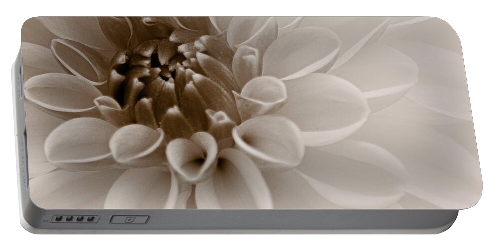 Art Portable Battery Charger featuring the photograph Dahlia V Sepia by Joan Han