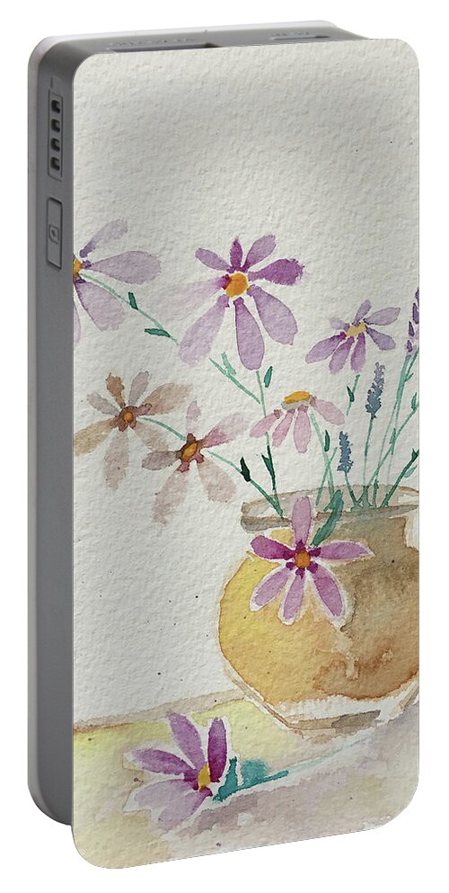 Daisies Portable Battery Charger featuring the painting Daisies and Lavender by Roxy Rich