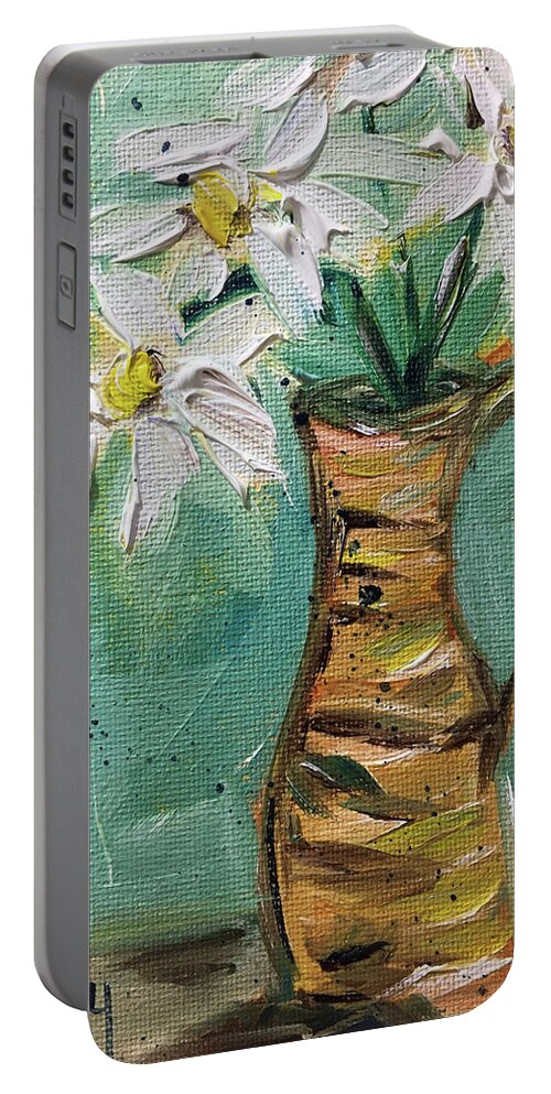 Daisies Portable Battery Charger featuring the painting Daisies in a Wicker Pitcher by Roxy Rich